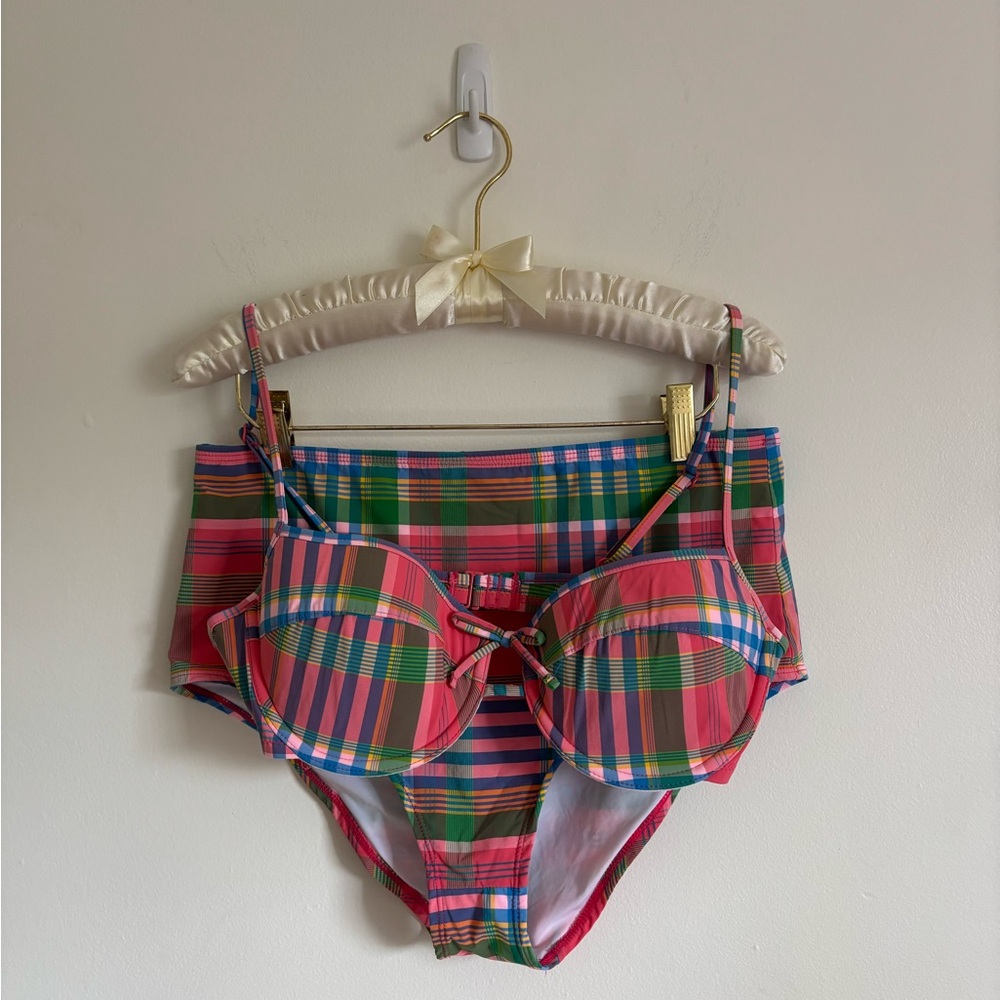 J. Crew Women’s Plaid High-Waist Bikini Set - Pink, Green, Blue